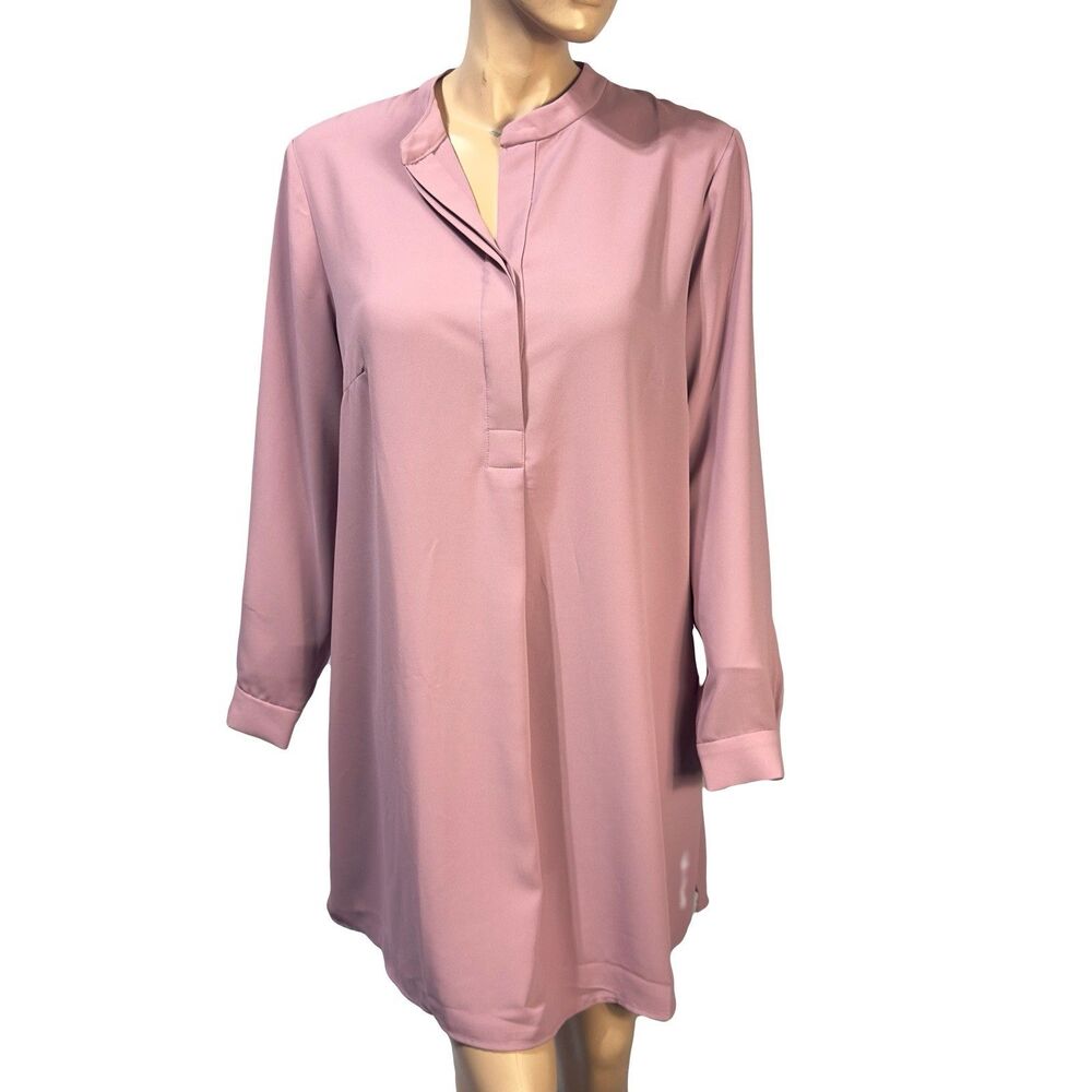 Anne Klein Women’s Plus Size 1X Nehru Popover Tunic Top Pink Rose Long Sleeve